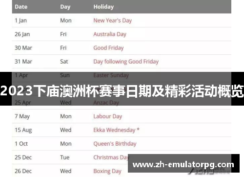2023下庙澳洲杯赛事日期及精彩活动概览